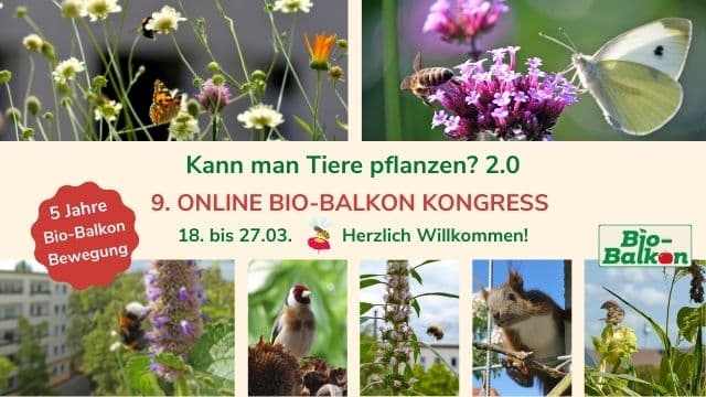 Hier ist ein Werbebild für den 9. Online Bio-Balkon Kongress "Kann man Tiere pflanzen?"