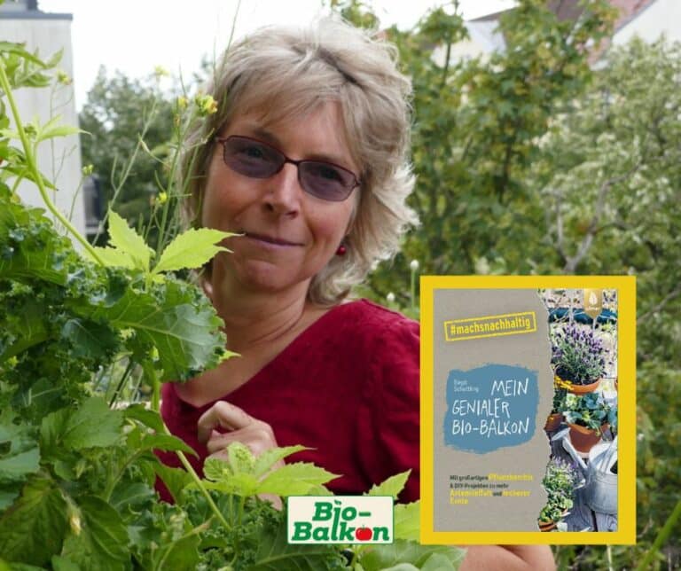 Balkonbotschafterin Birgit Schattling stellt ihr neues Buch vor: Mein genialer Bio-Balkon: Mit großartigen Pflanzenkombis & DIY-Projekten zu mehr Artenvielfalt und leckerer Ernte. #machsnachhaltig