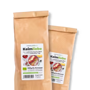 Keimliebe Getreidemix mit Nackhafer, Einkorn, Urdinkel, Nackgerste als Sprossen, um in die tägliche Routine des Sprossenziehens zu kommen.