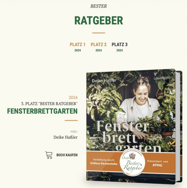 Deike Hassler's Buch "Fensterbrettgarten" erhielt den 3. Platz als Ratgeber beim Deutscher Gartenbuchpreis 2024
