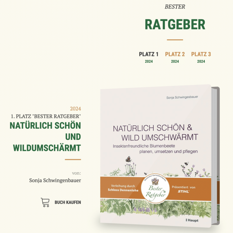 Dr. Sonja Schwingesbauer's Buch "Natürlich schön und wild umschwärmt" erhielt den 1. Platz als Ratgeber beim Deutscher Gartenbuchpreis 2024