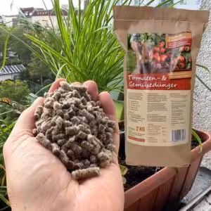 Biologische Schafwollpellets als Dünger für Tomaten und Gemüse von "Der Wolldünger vom Rötberghof"