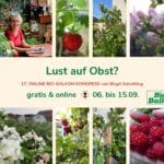 Werbebild für den 17. Online Bio-Balkon-Kongress "Lust auf Obst" ab 6.9. 2025