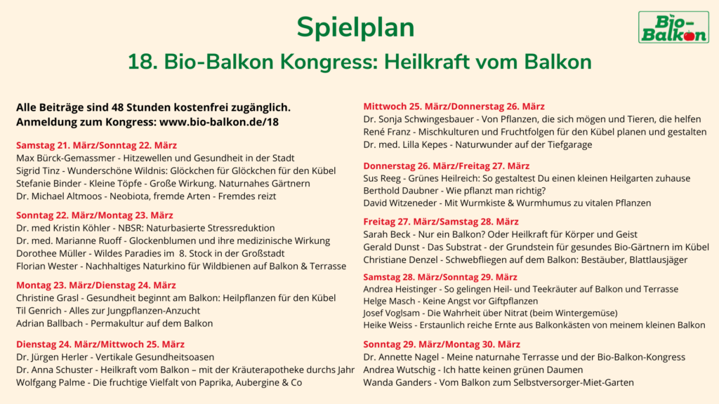 Programm vom Bio-Balkon-Kongress Heilkraft vom Balkon